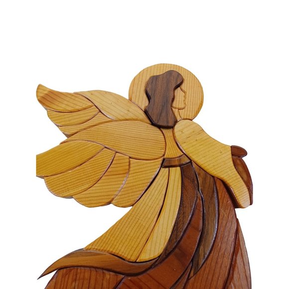 Handmade Hand Carved Wood 11"x9" Angel Wall Hanger Decor Religious Art Vintage - Picture 2 of 5
